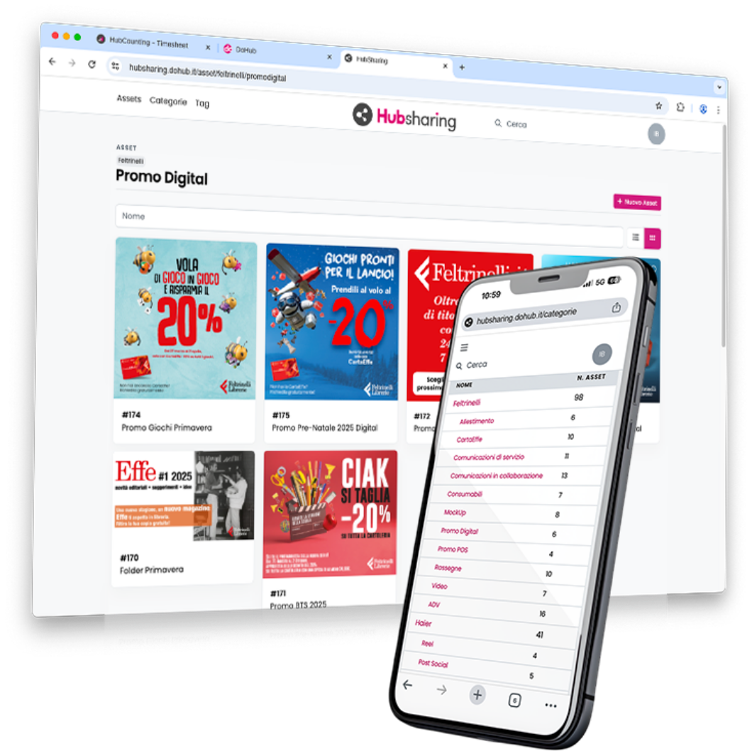 HubSharing - schermate desktop e mobile